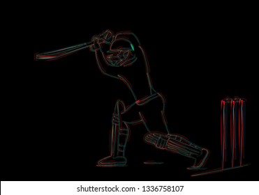 Concept of Batsman playing cricket - championship, Line art design Vector illustration.