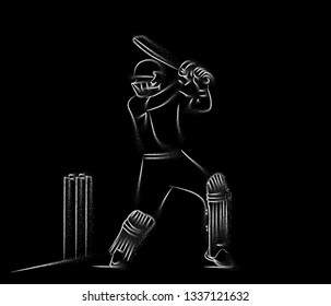 Concept of Batsman playing cricket - championship, Line art design Vector illustration.