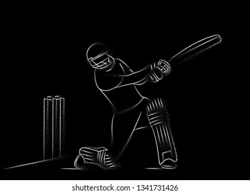 Concept of Batsman playing cricket - championship, Line art design Vector illustration.