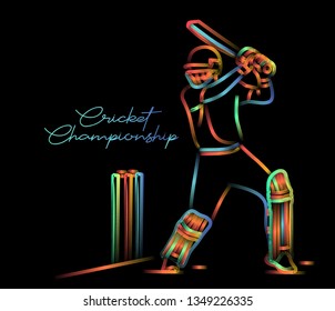 Concept of Batsman playing cricket - championship, Line art design Vector illustration.