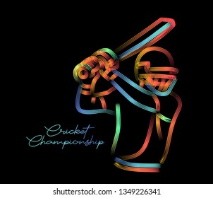 Concept of Batsman playing cricket - championship, Line art design Vector illustration.