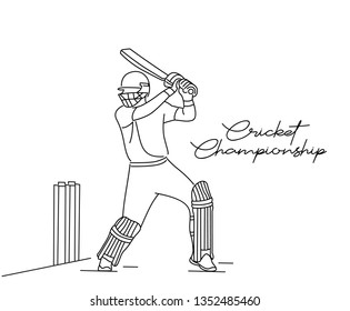 Concept of Batsman playing cricket - championship, Line art design Vector illustration.