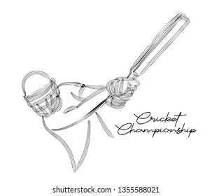 Concept of Batsman playing cricket - championship, Line art design Vector illustration.