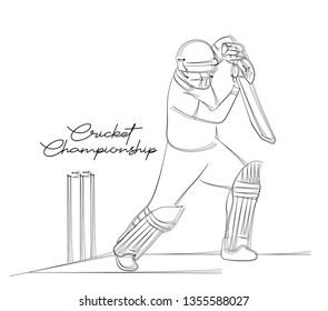 Concept of Batsman playing cricket - championship, Line art design Vector illustration.