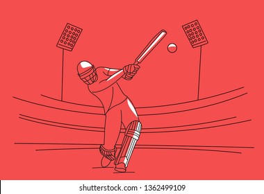 Concept of Batsman playing cricket - championship, Line art design Vector illustration.