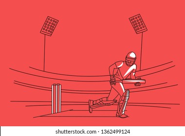 Concept of Batsman playing cricket - championship, Line art design Vector illustration.