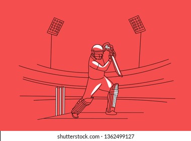 Concept of Batsman playing cricket - championship, Line art design Vector illustration.