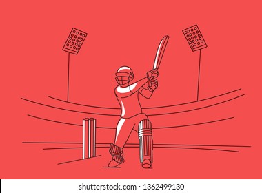 Concept of Batsman playing cricket - championship, Line art design Vector illustration.