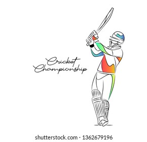 Concept of Batsman playing cricket - championship, Line art design Vector illustration.