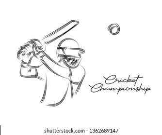 Concept of Batsman playing cricket - championship, Line art design Vector illustration.