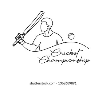 Concept of Batsman playing cricket - championship, Line art design Vector illustration.