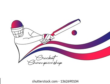 Concept of Batsman playing cricket - championship, Line art design Vector illustration.