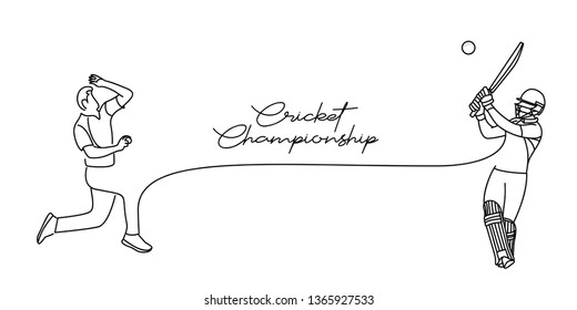 Concept of Batsman playing cricket - championship, Line art design Vector illustration.