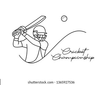 Concept of Batsman playing cricket - championship, Line art design Vector illustration.