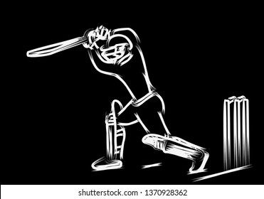 Concept of Batsman playing cricket - championship, Line art design Vector illustration.