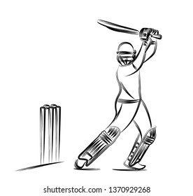 Concept of Batsman playing cricket - championship, Line art design Vector illustration.