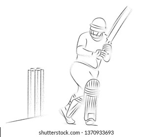 Concept of Batsman playing cricket - championship, Line art design Vector illustration.