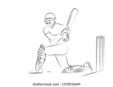 Concept of Batsman playing cricket - championship, Line art design Vector illustration.