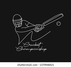 Concept of Batsman playing cricket - championship, Line art design Vector illustration.