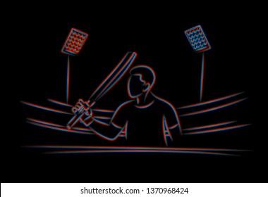 Concept of Batsman playing cricket - championship, Line art design Vector illustration.