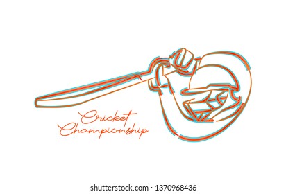 Concept of Batsman playing cricket - championship, Line art design Vector illustration.