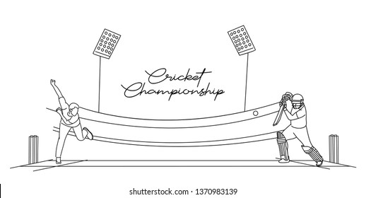 Concept of Batsman playing cricket - championship, Line art design Vector illustration.