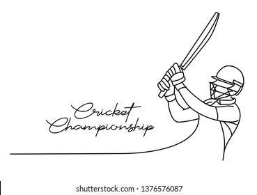 Concept of Batsman playing cricket - championship, Line art design Vector illustration.