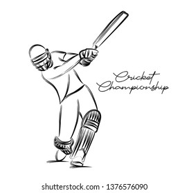 Concept of Batsman playing cricket - championship, Line art design Vector illustration.