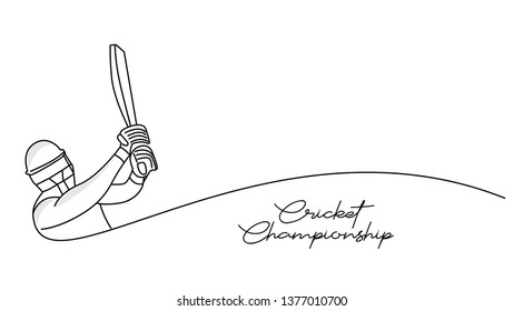 Concept of Batsman playing cricket - championship, Line art design Vector illustration.