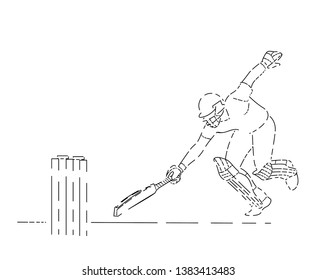 Concept of Batsman playing cricket - championship, Line art design Vector illustration.