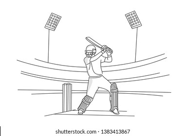 Concept of Batsman playing cricket - championship, Line art design Vector illustration.