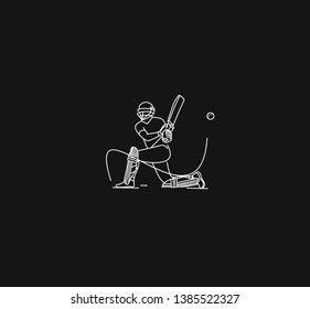 Concept of Batsman playing cricket - championship, Line art design Vector illustration.
