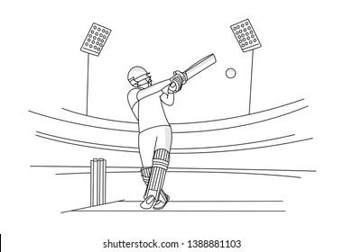 Concept of Batsman playing cricket - championship, Line art design Vector illustration.