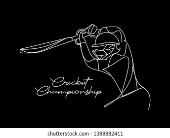 Concept of Batsman playing cricket - championship, Line art design Vector illustration.