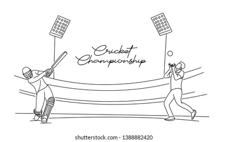 Concept of Batsman playing cricket - championship, Line art design Vector illustration.
