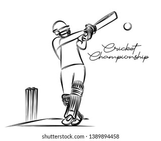 Concept of Batsman playing cricket - championship, Line art design Vector illustration.