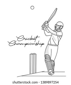 Concept of Batsman playing cricket - championship, Line art design Vector illustration.