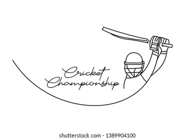 Concept of Batsman playing cricket - championship, Line art design Vector illustration.