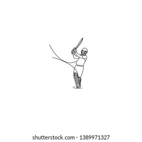 Concept of Batsman playing cricket - championship, Line art design Vector illustration.