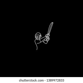 Concept of Batsman playing cricket - championship, Line art design Vector illustration.