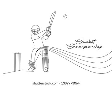 Concept of Batsman playing cricket - championship, Line art design Vector illustration.