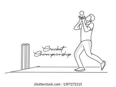 Concept of Batsman playing cricket - championship, Line art design Vector illustration.