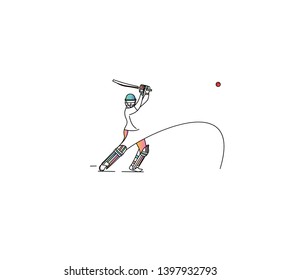 Concept of Batsman Playing Cricket  - championship, Line art design Vector illustration.