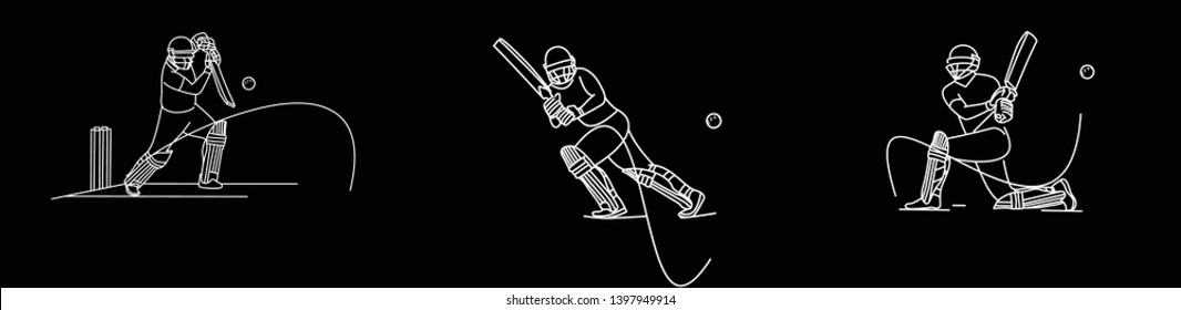 Concept of Batsman Playing Cricket  - championship, Line art design Vector illustration.