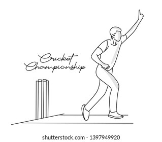 Concept of Batsman Playing Cricket  - championship, Line art design Vector illustration.