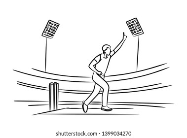 Concept of Batsman Playing Cricket  - championship, Line art design Vector illustration.