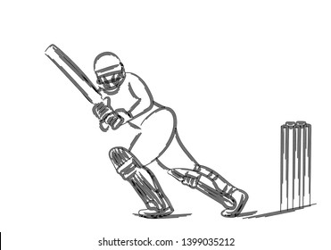 Concept of Batsman Playing Cricket  - championship, Line art design Vector illustration.