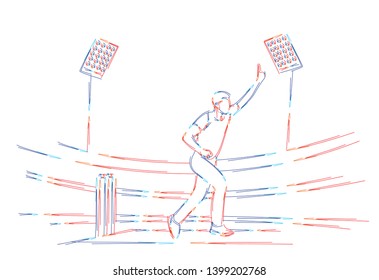 Concept of Batsman Playing Cricket  - championship, Line art design Vector illustration.