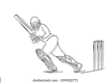 Concept of Batsman Playing Cricket  - championship, Line art design Vector illustration.