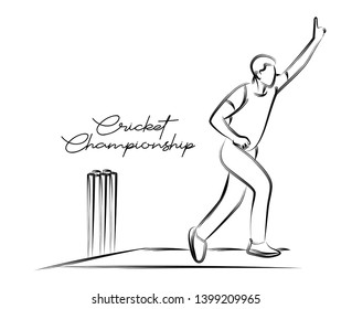 Concept of Batsman Playing Cricket  - championship, Line art design Vector illustration.